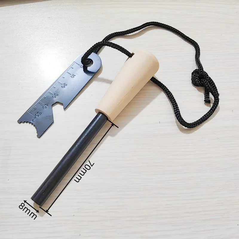 JK-DHS-001 Outdoor Survival Camping Wood Handle Flint Fire Starter Sparking Ferrocerium Magnesium Rod Lighter