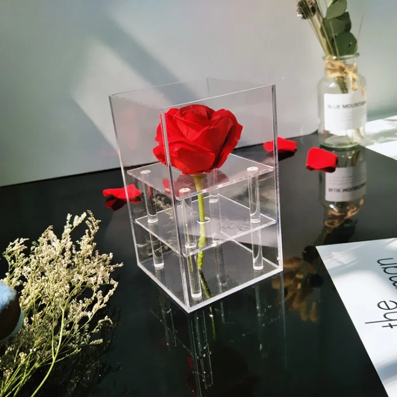 Wholesales Acrylic Rose Flower Box /Flower Shipping Boxes/Clear Plastic Single Rose Acrylic Box For Preserved Roses Flower