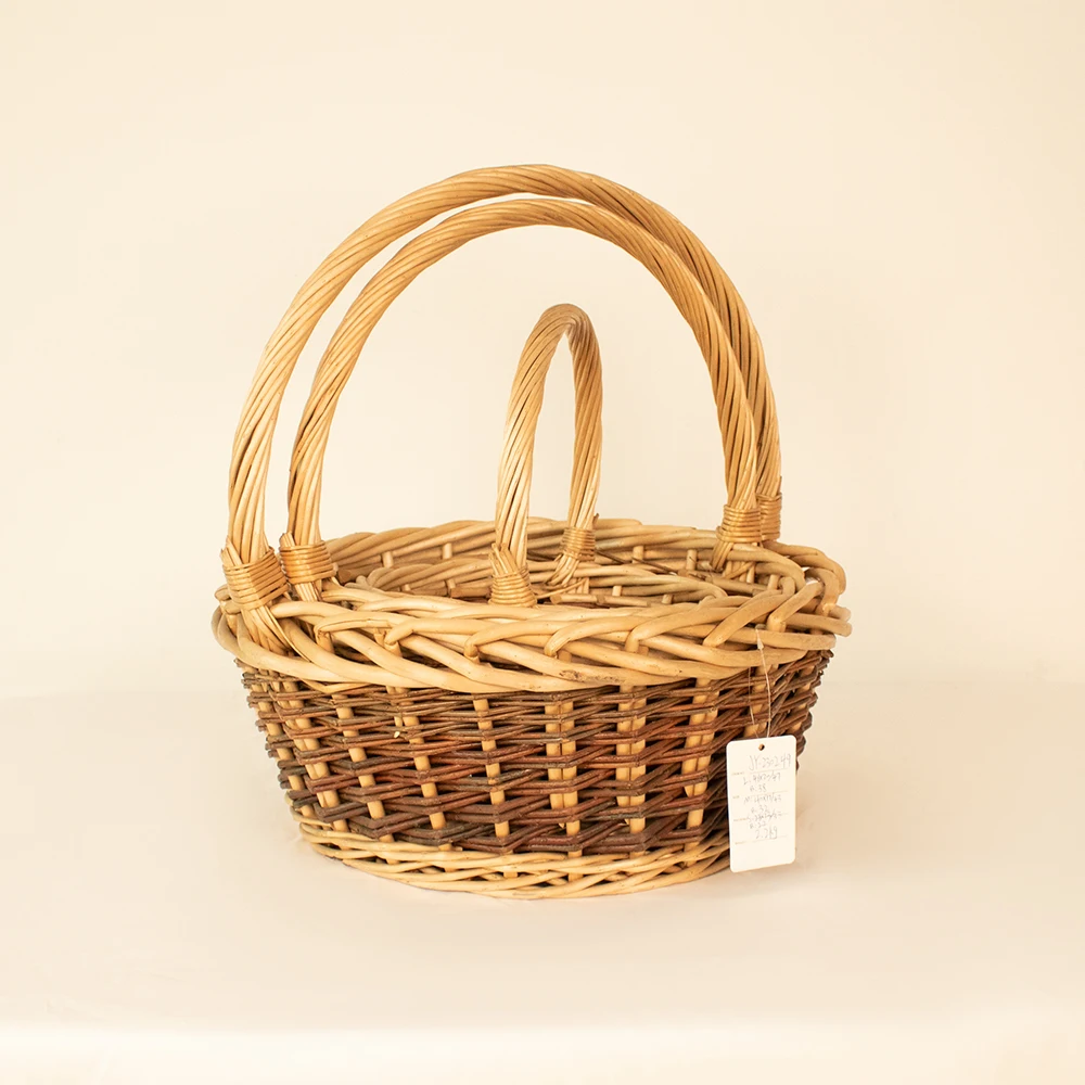JY Handmade Oval Natural Willow Organizer Woven Small Basket Set With Handle Big Black Wicker Baskets For Gift