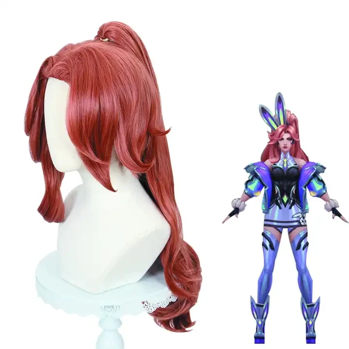 Wholesale LOL Miss Fortune Wig Cosplay 70cm Long Red Brown League of Legends Anime Wig Synthetic Ponytail Hair Peluca