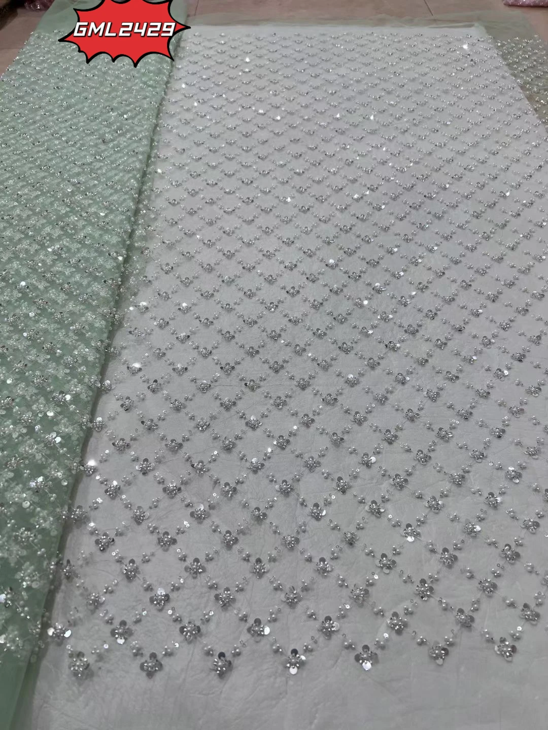 metallic lace fabric pink lilac lace French Lace bridal crystal sequins heavy white embroidery beads sequins For Wedding fabric