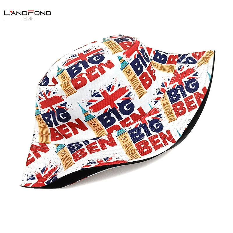 Landfond Accessory LONDON printed fisherman hat foreign trade new hat retro love bucket hat