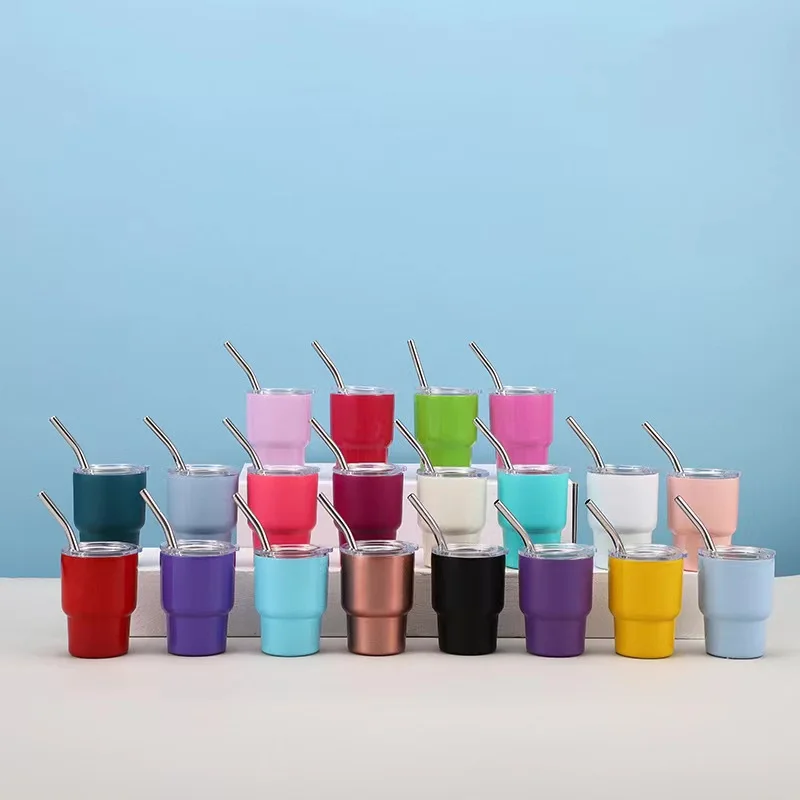 Topnovo Hot Selling Stainless Steel Espresso Cup 2oz Mini Shot Glass Tumbler with straw and lid