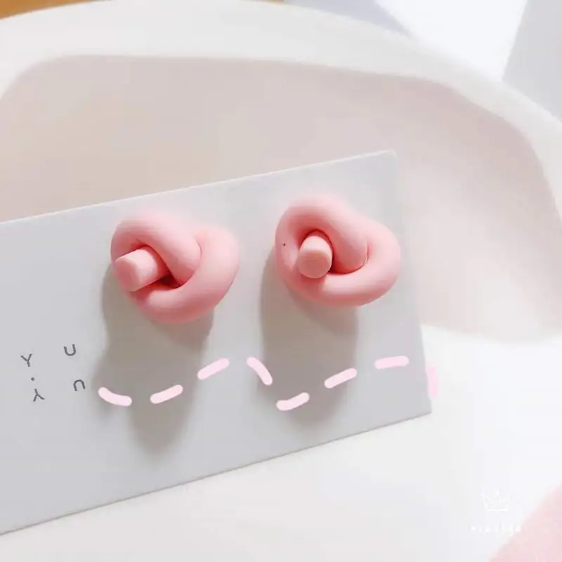 Wholesale Handmade Clay Stud Earrings with Knotted Polymer Gold Plated Cute Geometric  Animal Pattern Earrings For Gifts