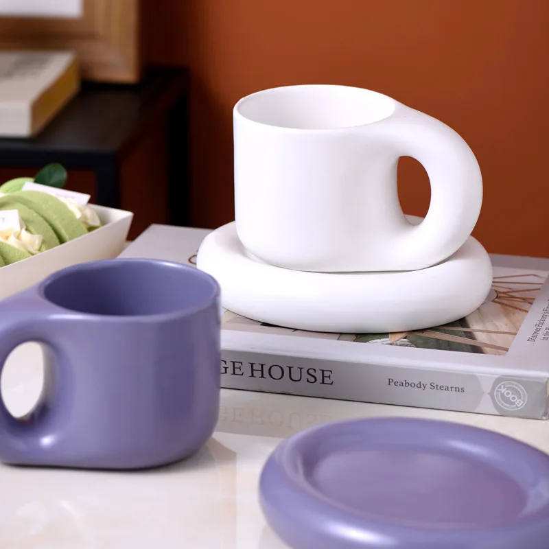 Custom Macaron Color Speckled Splatter Paint Ceramic Nordic Ins Style Fat Mug Creative Novelty Cup And Saucer Ceramic Coffee Mug