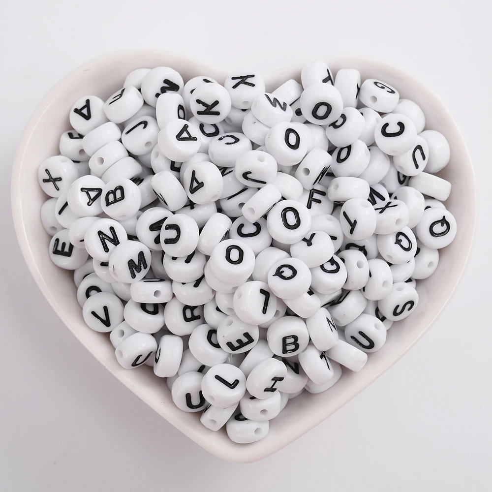 100pcs/lot 4*7mm 26 Initial Letter Spacer Beads Flat Round Beads Alphabet Letter Acrylic Beads for Jewelry Making Name Bracelet