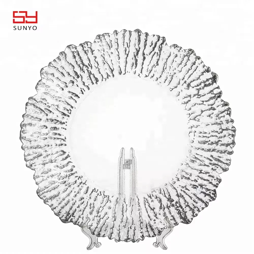Hot Sale Luxury Vintage Cheap 13inch Reef Gold Electroplating Glass Dinner Plates