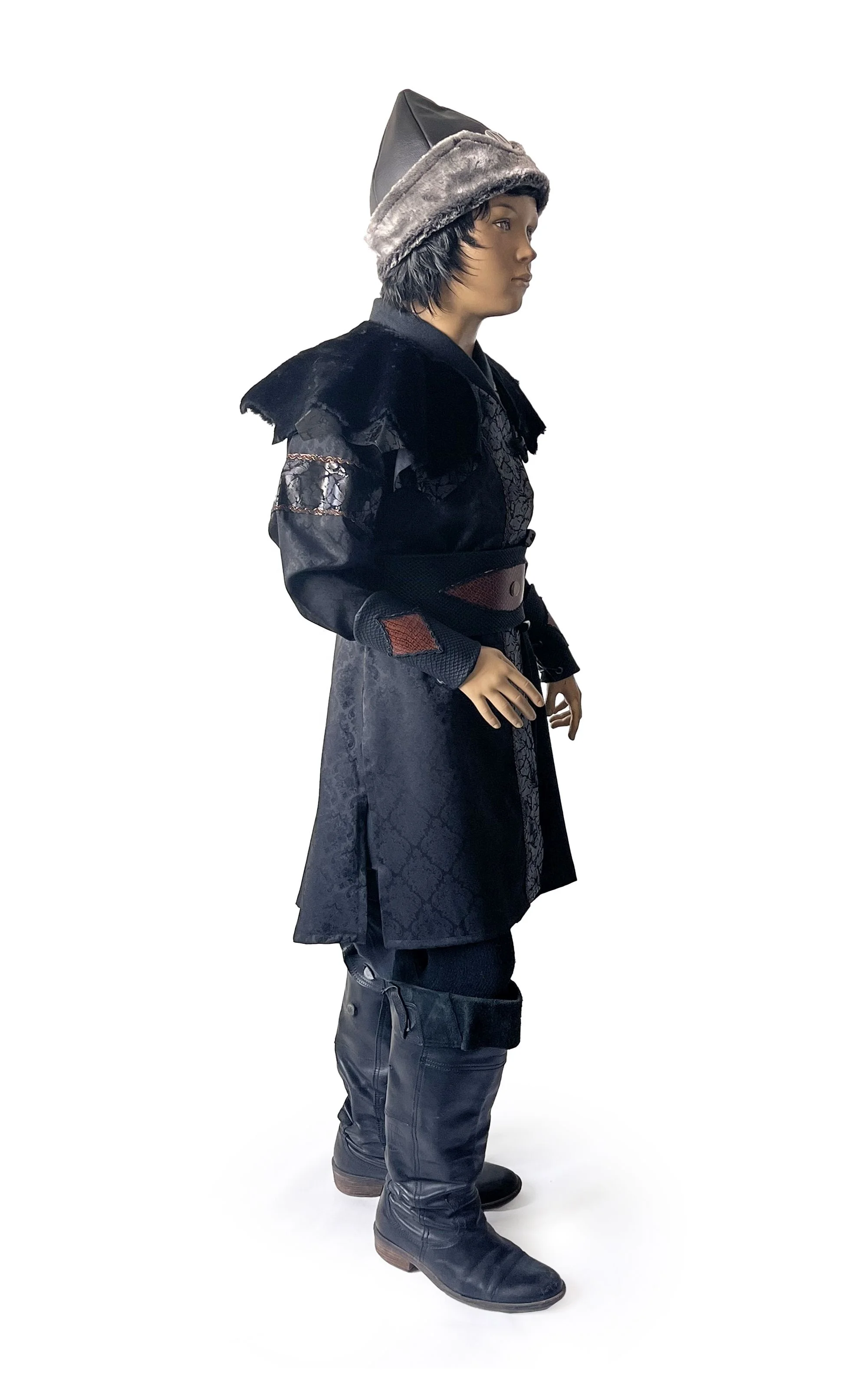 Traditional Ertugrul Gazi  Handmade Leather Alp Costume With Buttons Black For Kids Hisrorical Ottoman Period Cosplay Costume