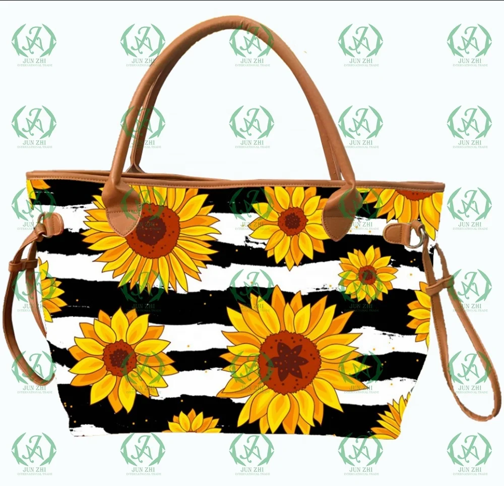 Cow Printed Leather Handbag Rainbow Tie Dye Sunflower Tote Bag