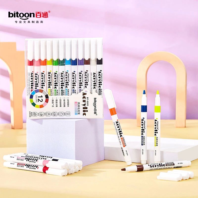 Custom Low Price 12 Colors DIY Waterproof Fine Tip Acrylic Paint Marker Pen Set With High Quality