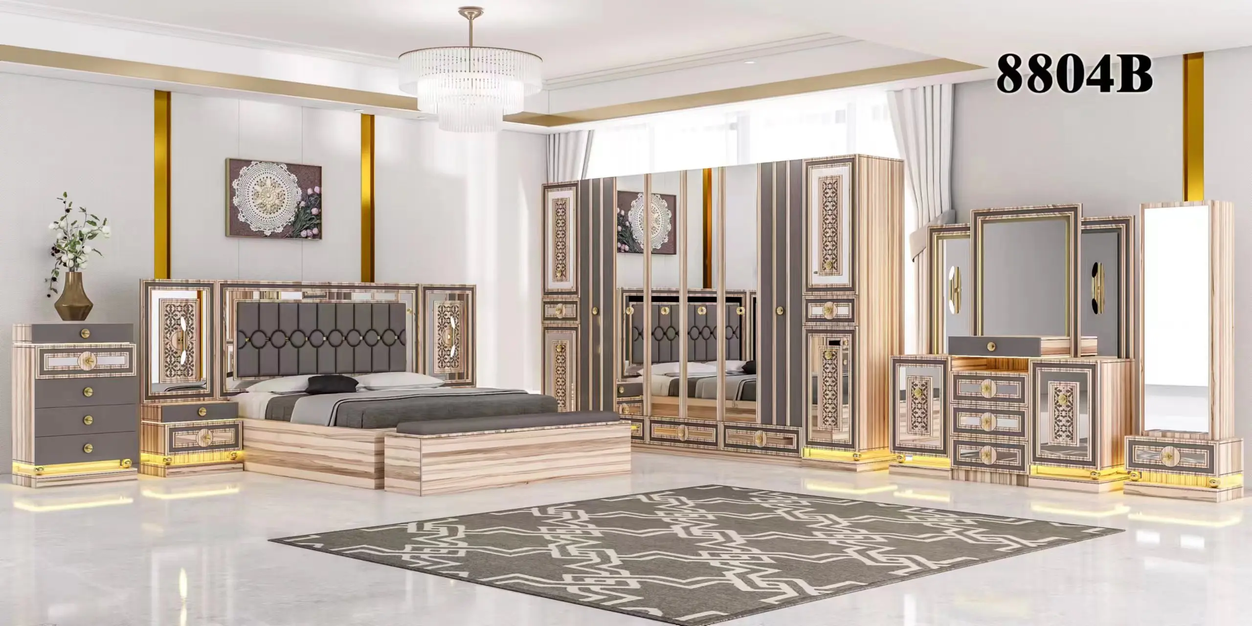 Modern New Coming Painting MDF Board Good Quality 8PCS Bedroom Set Furniture for Home