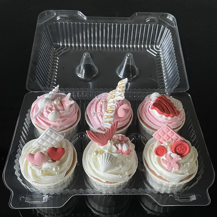 Promotional Wholesale 6 Compartment Plastic Clamshell Mini Cupcake Container