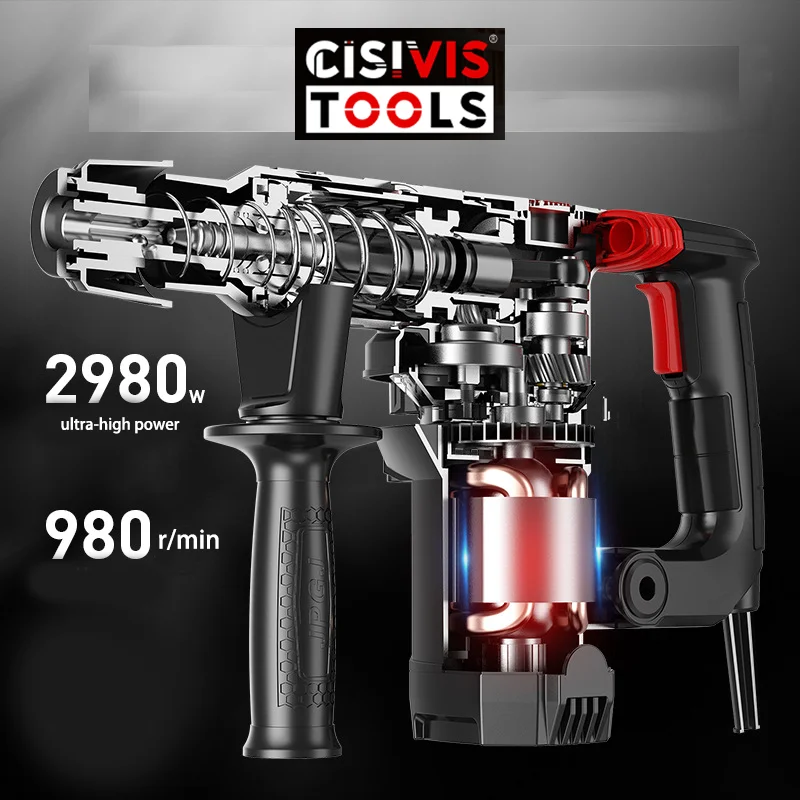 18V Cordless Rotary Hammer Drill Power Tool Set Super Drill Hammer Concrete DIY Industrial Use High-Impact 220V 1500W Input