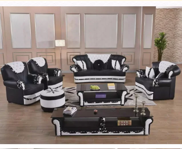 Arabic soffah chesterfield tufted top grain synthetic leather sofa set for living room home furniture