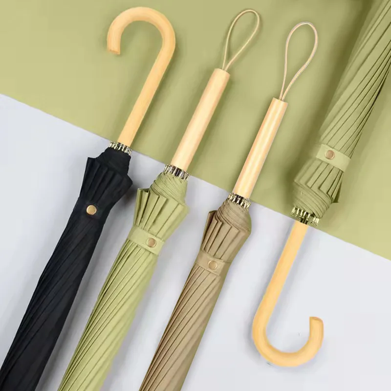 wholesale advertising  Carved Golf Umbrella wooden Handle Straight Umbrella 16k custom Logo promotion manufacturer umbrella