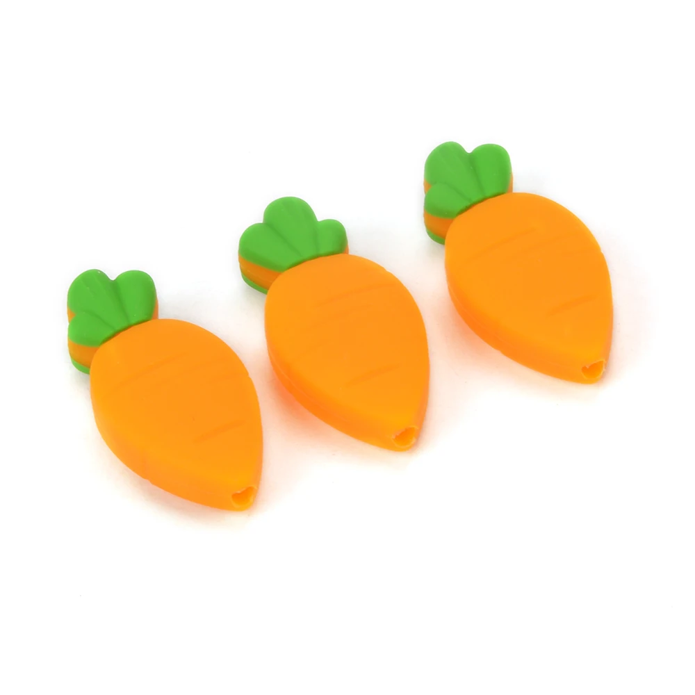 Low Moq Wholesale New Cute Cartoon Carrot Shape Focal Charms Custom Silicone Beads Soft Baby Teething Food Grade Silicone Beads