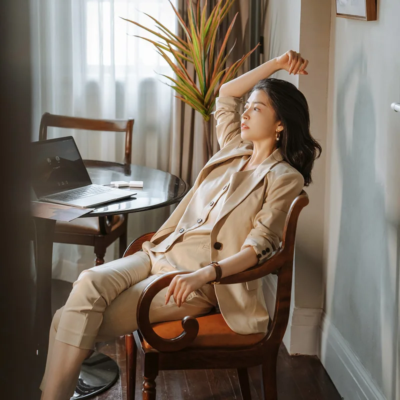 
Naivee high quality camel Blazer coat asymmetrical suit jacket women ladies blazers suits 