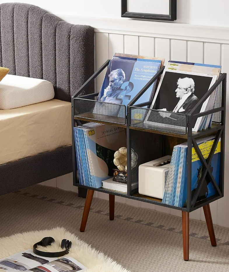 Popular Free Custom Wooden Book Display Rack for Albums Books Magazines Files Record Holder Storage Rack