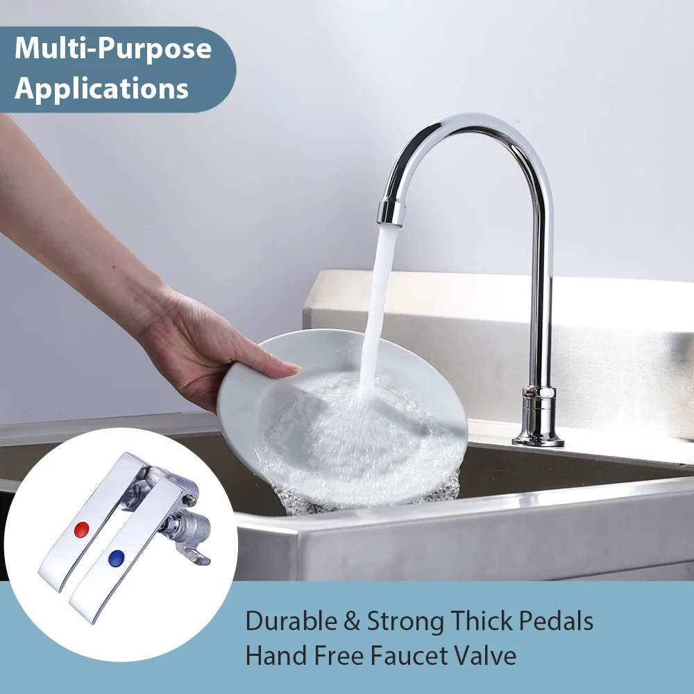 Hand Free Sink Faucet Double Channels Cast Knee Pedal Valve Dual Foot Pedal Sink Faucet
