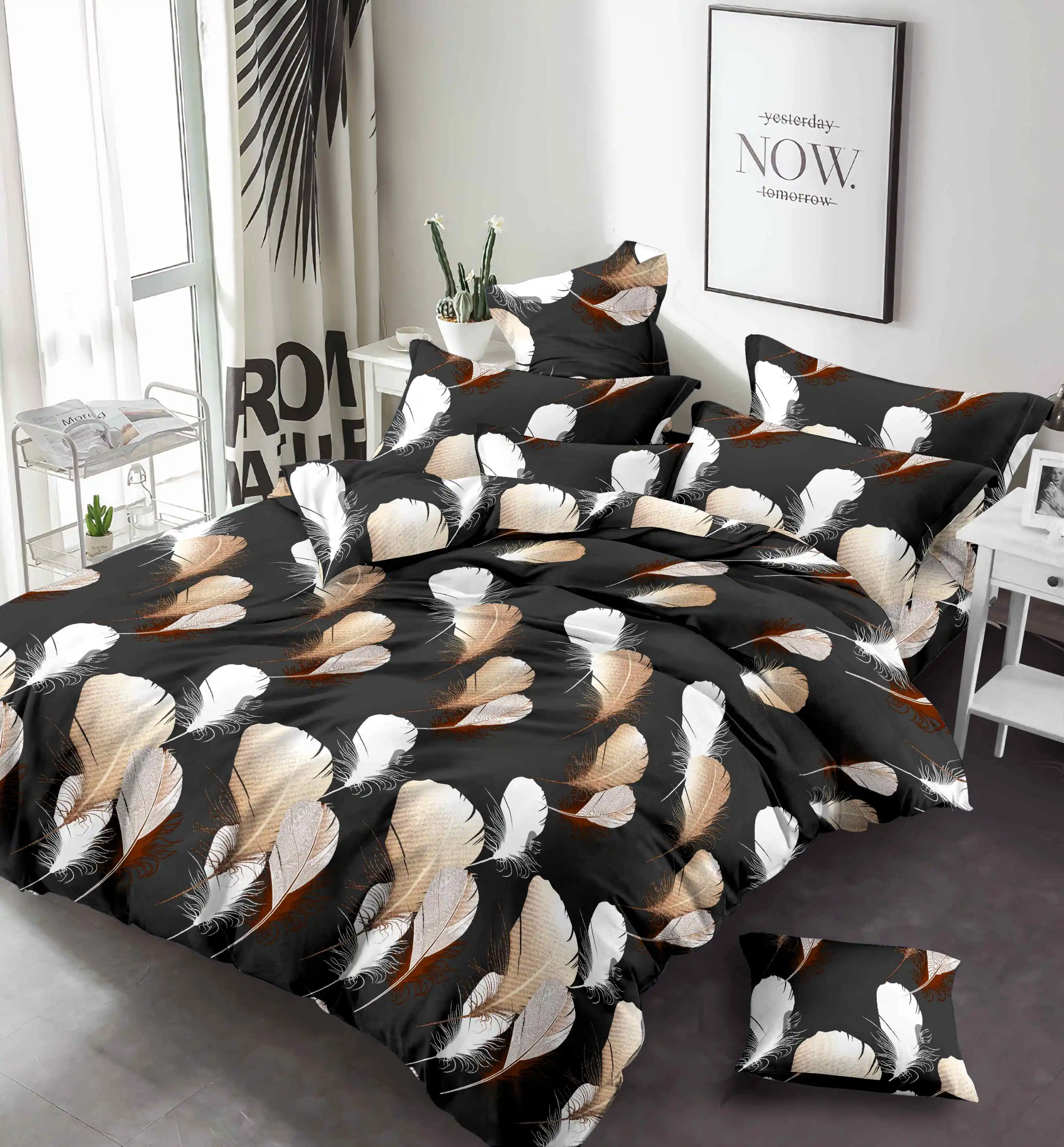Hot sale 100% Polyester Printed White Black Color Heart Love designs Bed Sheet Bedroom Bedding sheet set for bedding
