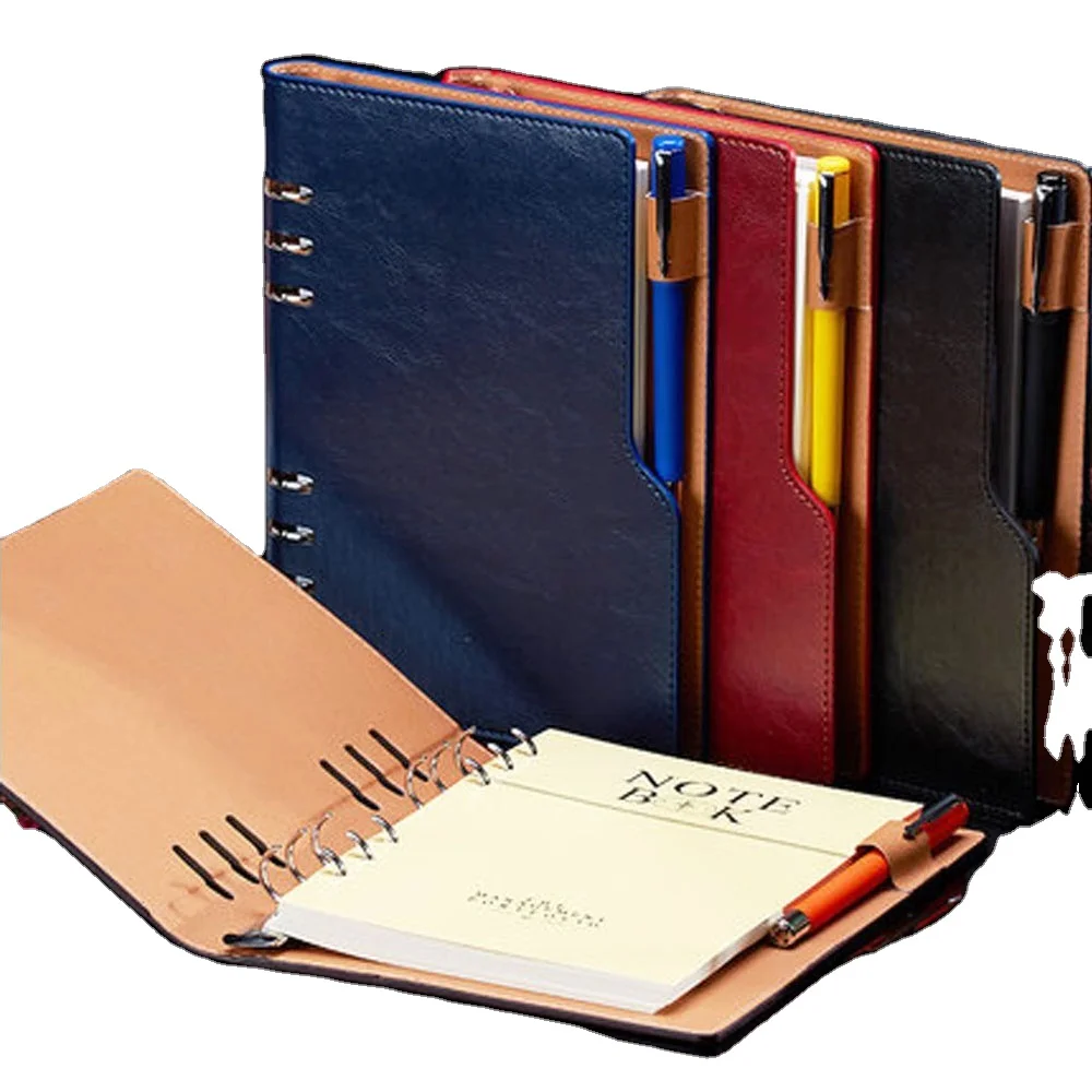 Wholesale business A5 B5 PU leather 9 rings loose-leaf binder stationery notebook folder agenda planner organizer notebook