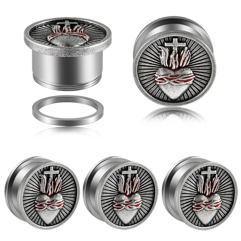 Punk Stainless Steel Ear Gauges Heart Cross Shape Plug Lobe Expander for Women Men Fashionable Piercing Jewelry