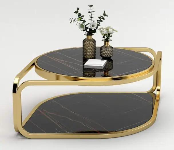 Wholesale New Design Double Round Marble Living Room Table Hotel Luxury Stainless Steel Coffee Table