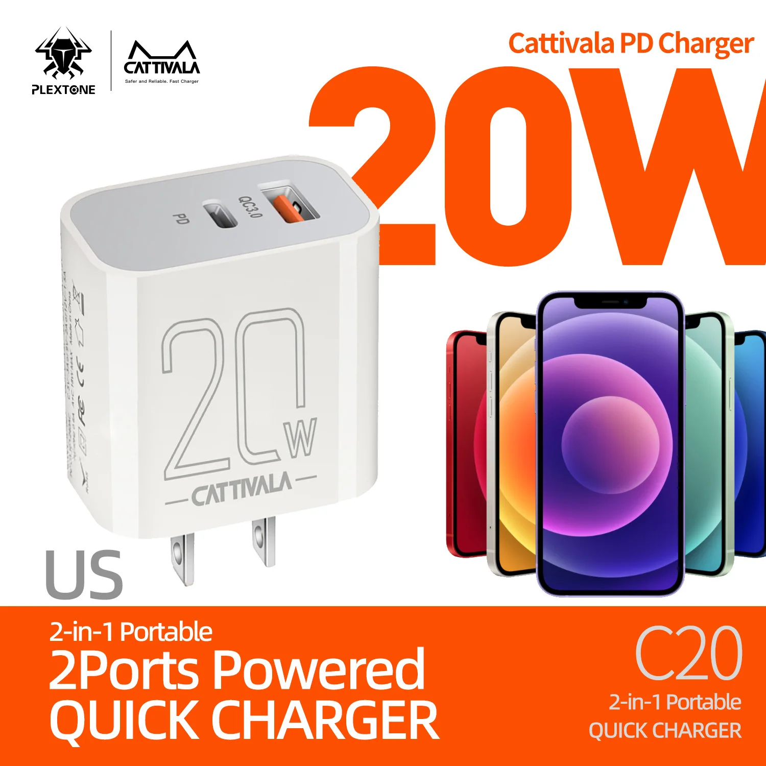 Сетевое зарядное устройство Cattivala USB C для быстрой зарядки 20 Вт QC3.0 MacBook iPad Pro iPhone ноутбуков