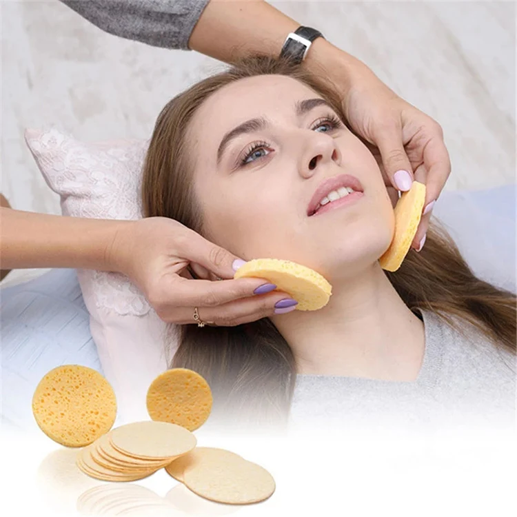Natural Soft Round Wood pulp Compressed Cellulose Facial Cleaning Sponges