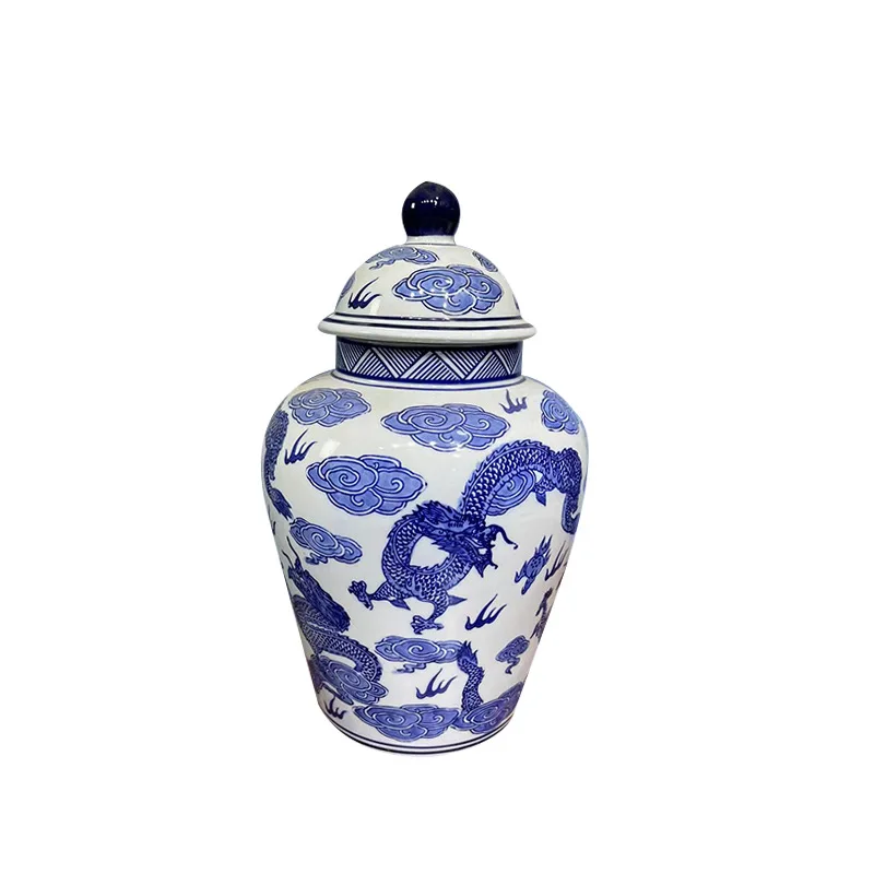 Antique Blue White Ceramic Porcelain Vase Chinese Style Jewelry Living Room Ornament for Flower Arranging TV Cabinet Shelf Decor