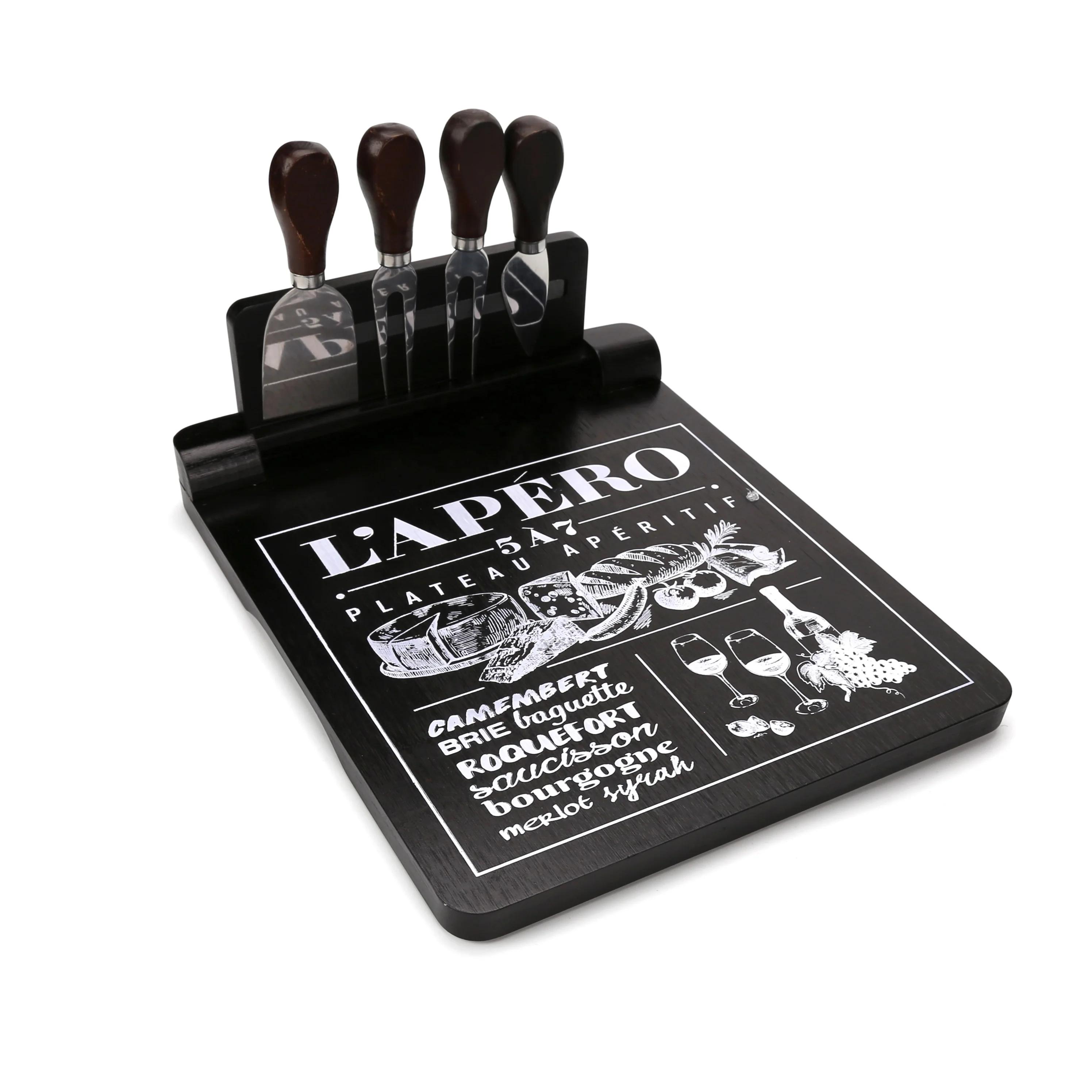 Kitchen Charcuterie Board Bamboo Cheese Platter Tray with Cheese Knives Set