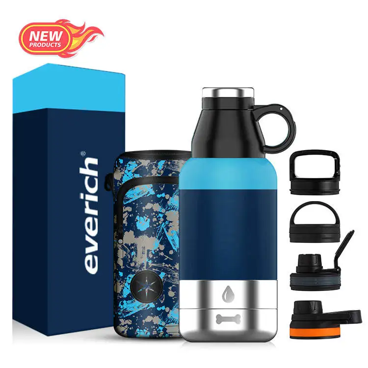 Everich Patent Stainless Steel Dog Food Bowl Multifunction Custom Logo Pet Travel Water Bottles 32oz 64oz
