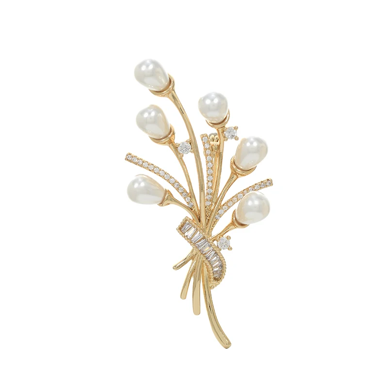 Japan and South Korea Fashion Elegant Pearl Flower Bundle Brooch Creative Zircon Suit Cheongsam Pin Brooch Accessories Wholesale
