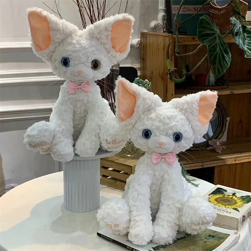 Lifelike Devon Rex Cat Plush Toy Khaki German Curly Black White Cat Doll Big Eyes Child Birthday Gift Child Companionship