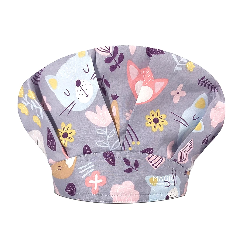 Cartoon Flowers Print  Pet Clinic Lab Doctors Scrub Cap Men and Women Nursing Hats Pharmacy Nursing Caps Accessories