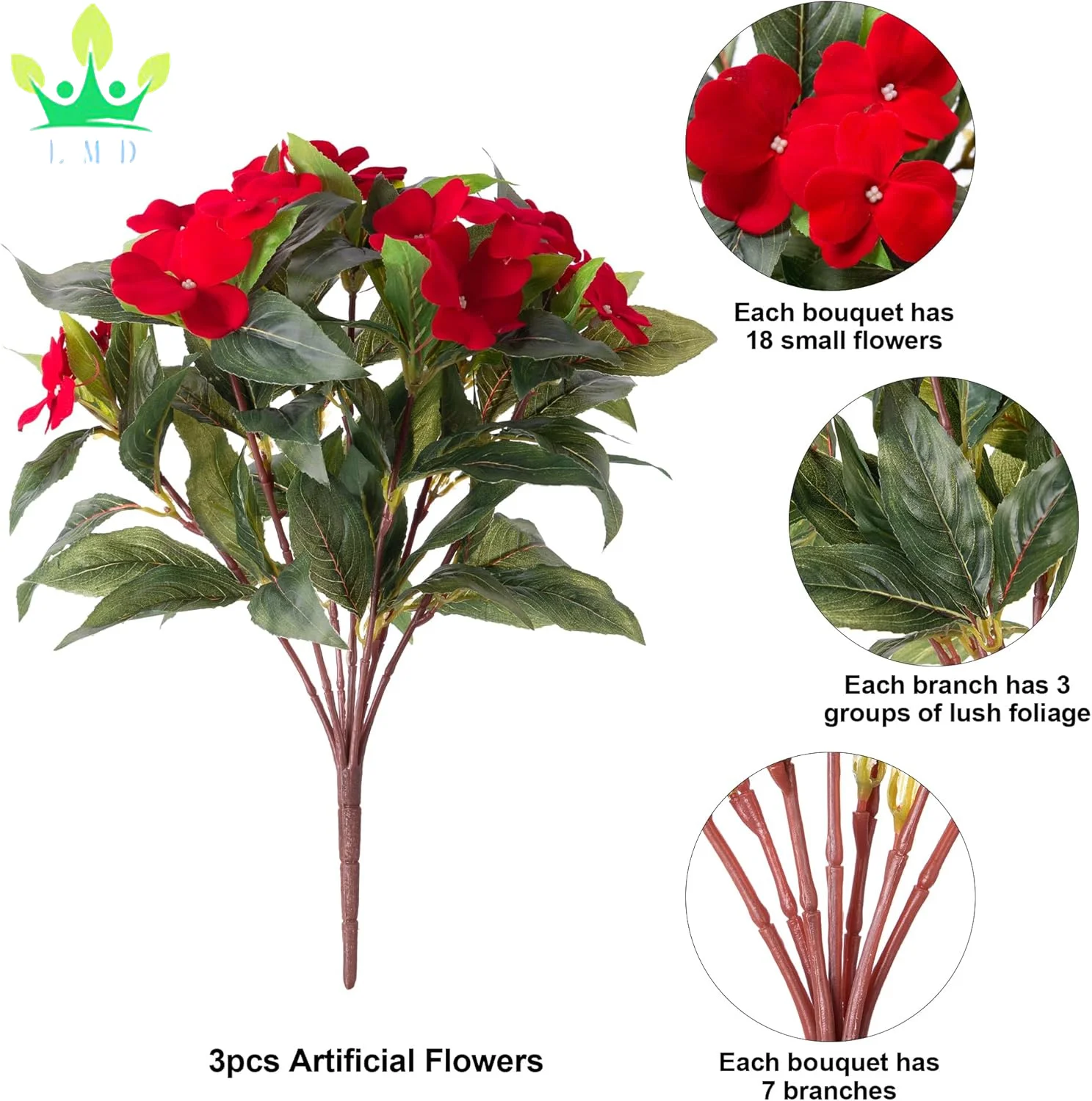 Artificial Fall Plants Impatiens Flowers Bouquet Silk Greenery for Balcony Garden Window Box Home Patio Lawn Garden Decoration