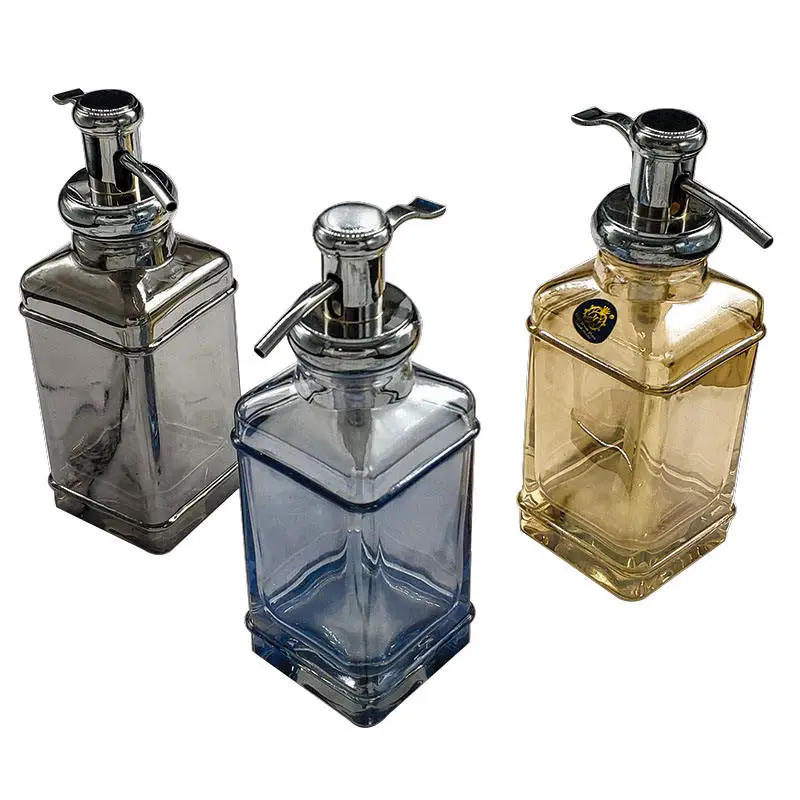 Wholesale clear 350ML glass soap dispenser bottle with metal pump head for home hotel bathroom