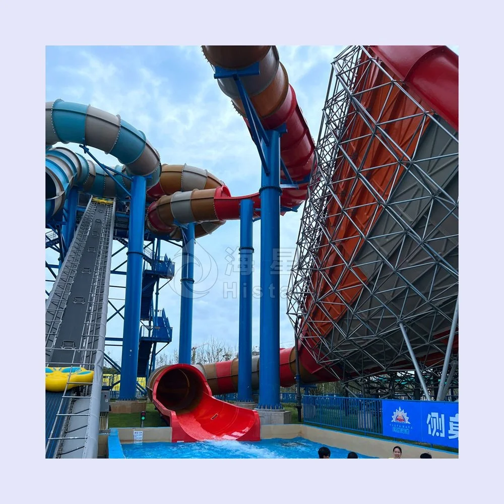 outdoor big family hillside water slide waterpark swimming pool playground equipment  game water play