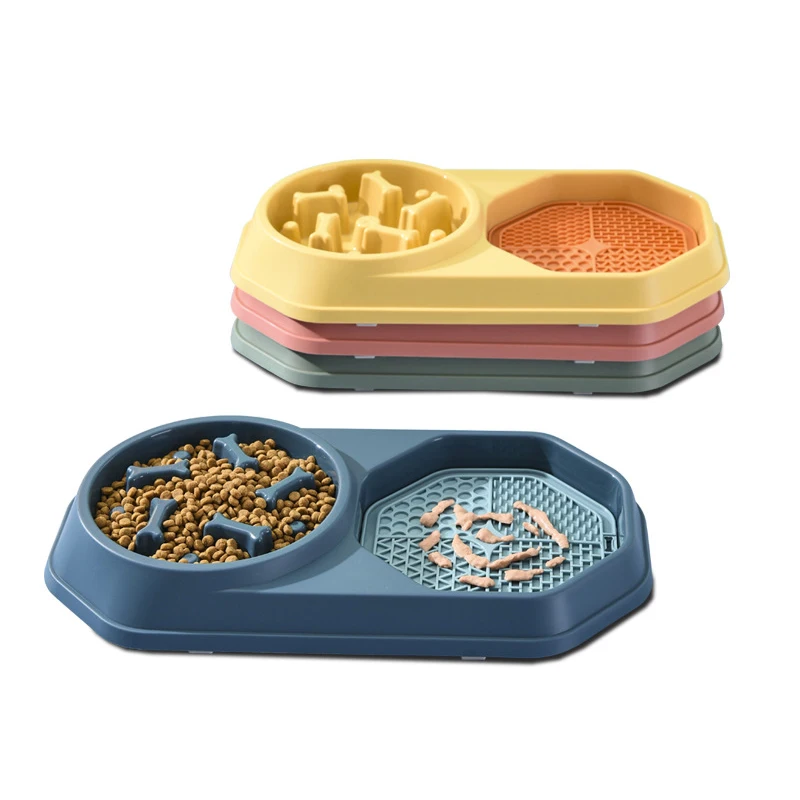 Eco-Friendly 2 in 1 Slow Down Eating Slow Feeder Dog Bowls Lick Mat Pet Slow Feeder No-Spill Non-Skid Silicone Mat