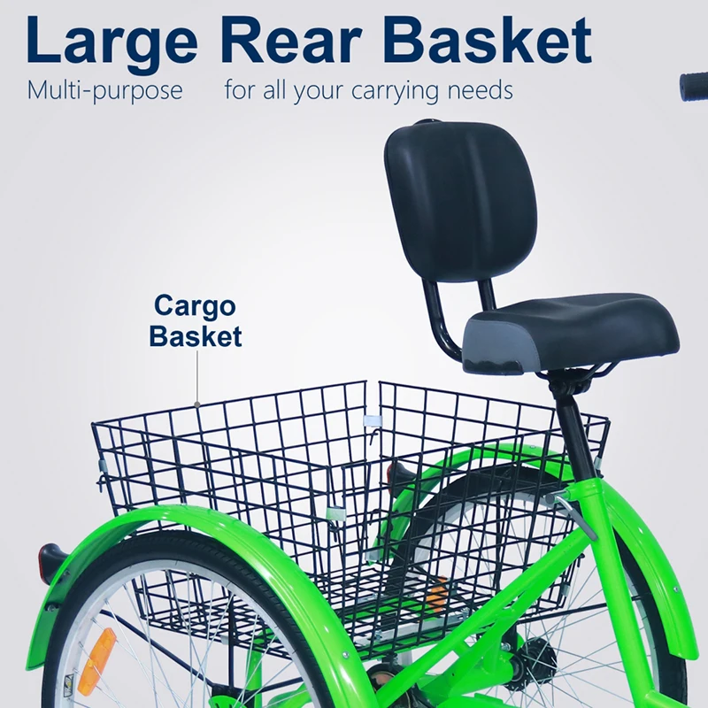 24-Inch and 26-Inch Wheel Adult Trike Three Cruiser Bike for Women Men