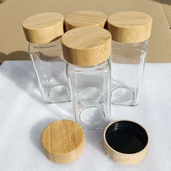 Amazon Top Seller 12 36 Pieces 4 Oz 120Ml Glass Square Spice Jars jar Containers With Bamboo Bambo Lid Shaker Lids Set Of 24