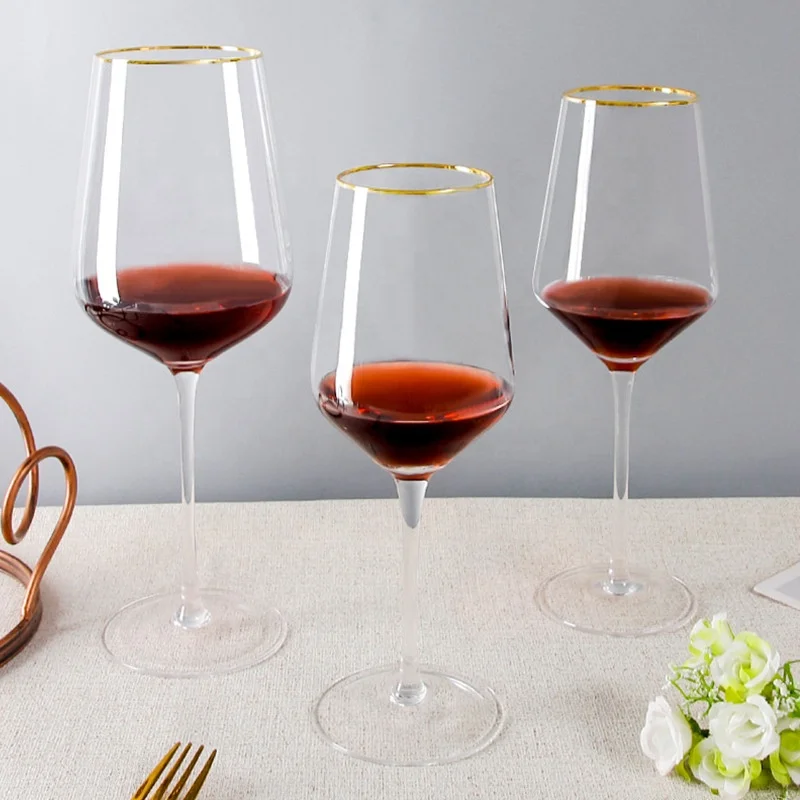 Wholesale Mouthblown Lead-free Crystal Gold Rim Goblet Flute Champagne  Glass Red Wine Glass  Wine glass set for party