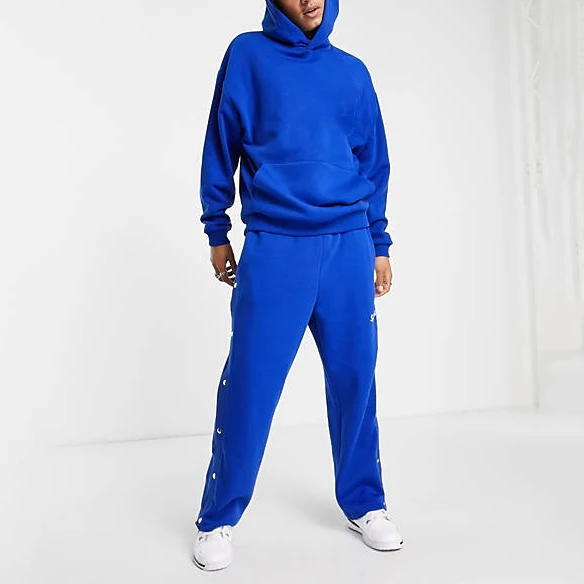 Men Klein Blue Oversized Cotton Polyester Hoodie and Straight Leg Trackies Pants with Side Poppers Tracksuit