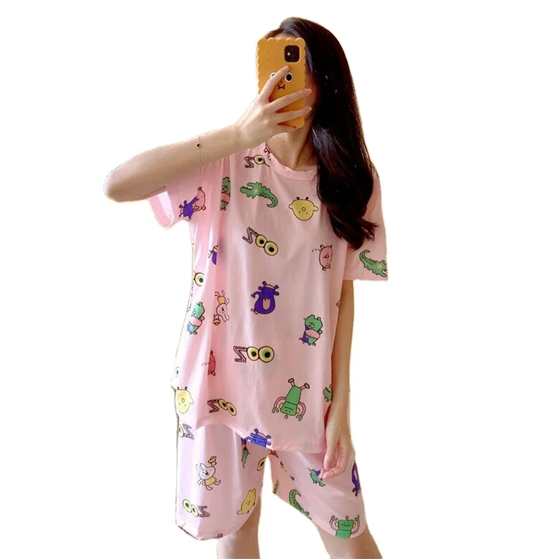 Women summer pajamas lady sleepwear short sleeves sets breathable girl pajamas sets cheap price hot sale plus size