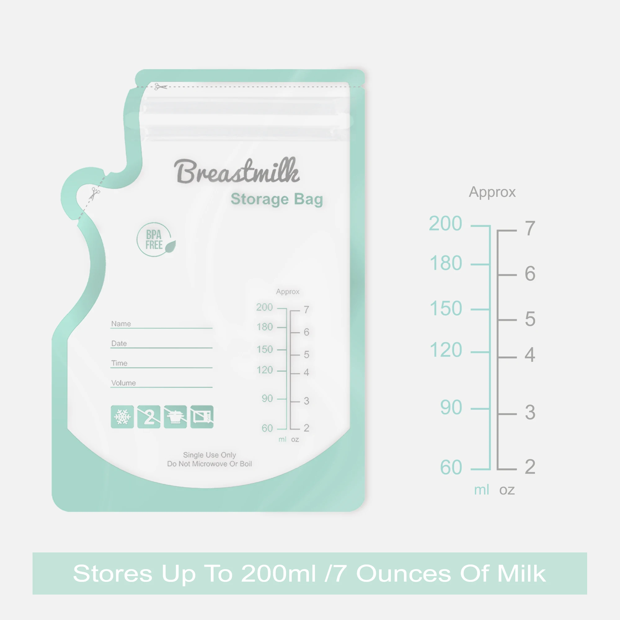 New design breast milk bag 200ml self-standing vacuum leakproof milk storage bag