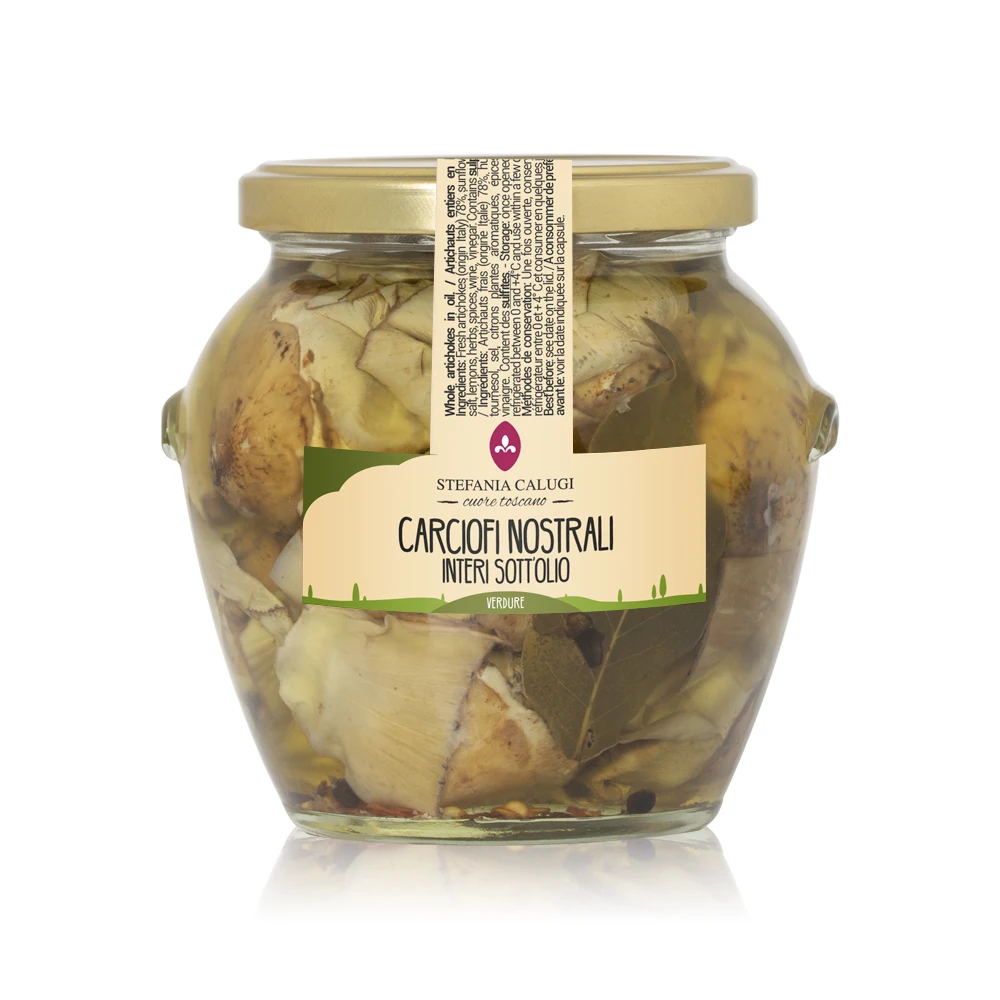 Nostrano whole artichokes in oil 500 g vegetables fresh raw material appetizer for sandwich, cheese and hamburger