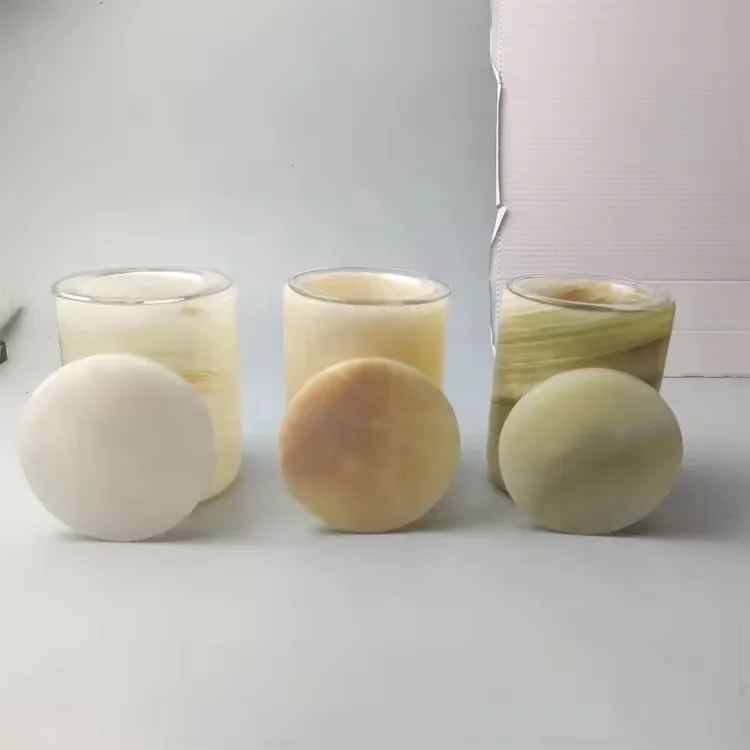 Colorful Source Wholesale Natural Home Decor Holiday Gift Hot Christmas Agate Marble Travertine Candle Jar