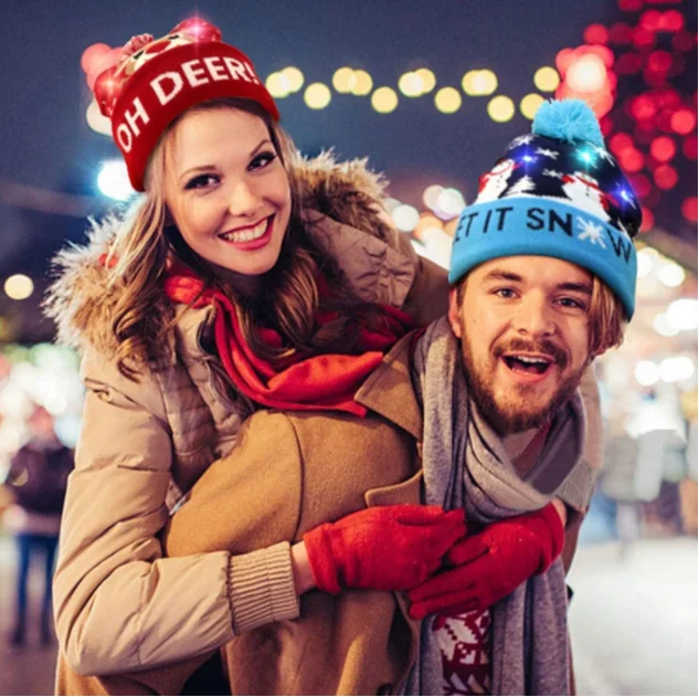 Grand Festival LED Light Up Christmas Hats Colorful Beanie Winter Hats Christmas Decoration Supplies
