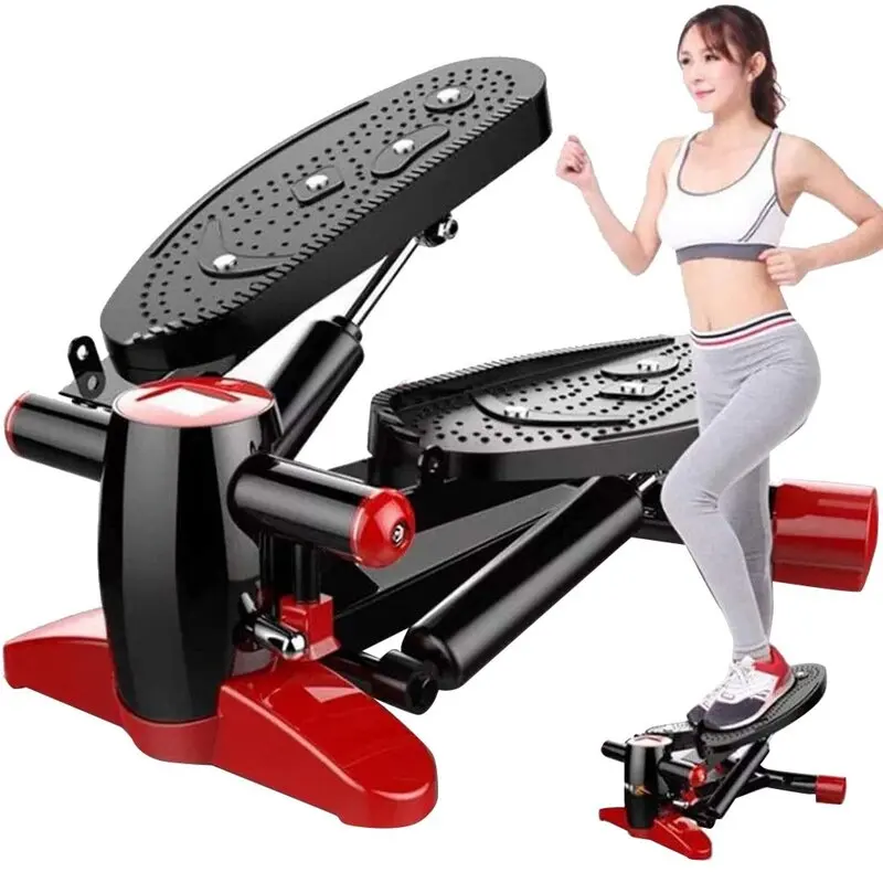Air Stepper With Fitness Bands Climber Exercise Fitness Thigh Machine Mini Stepper Exercise red