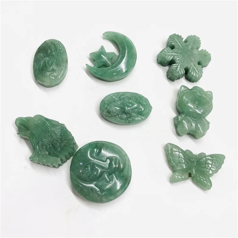 Wholesale Crystal Hand Carved Cat Butterfly Skulls Green Aventurine Healing Crystal Figurine For Home Decoration